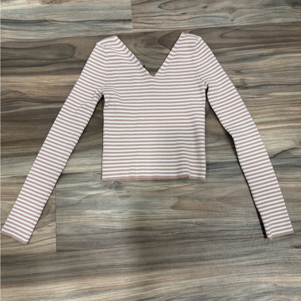 Forever 21 Pink and White Striped Long Sleeve Top - Picture 3 of 3
